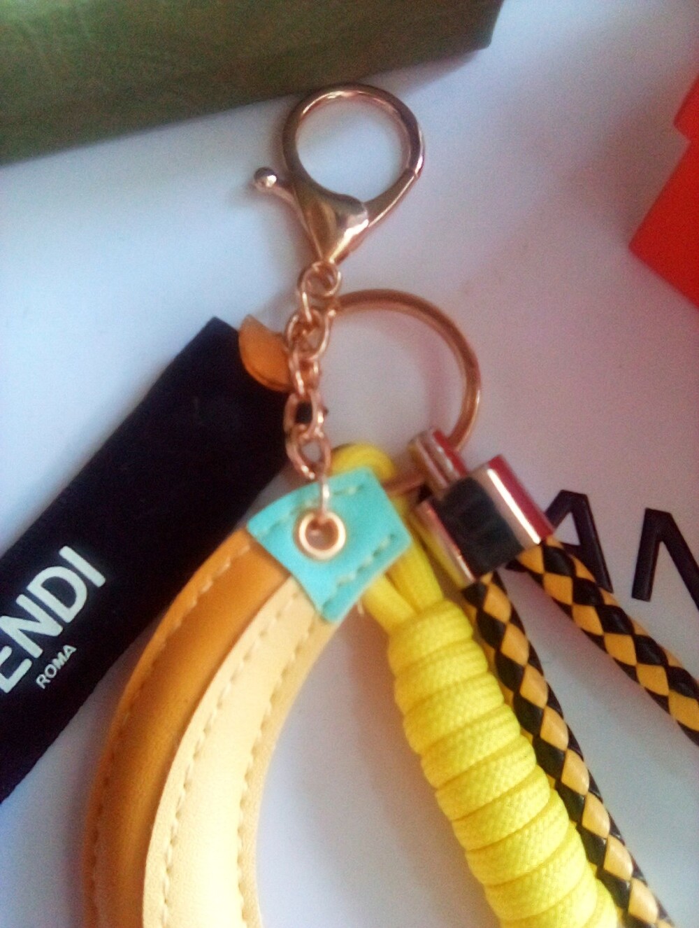 Handmade FENDI ribbon Accent Banana Yellow Rope Keychain Bag Charm - Picture 6 of 8